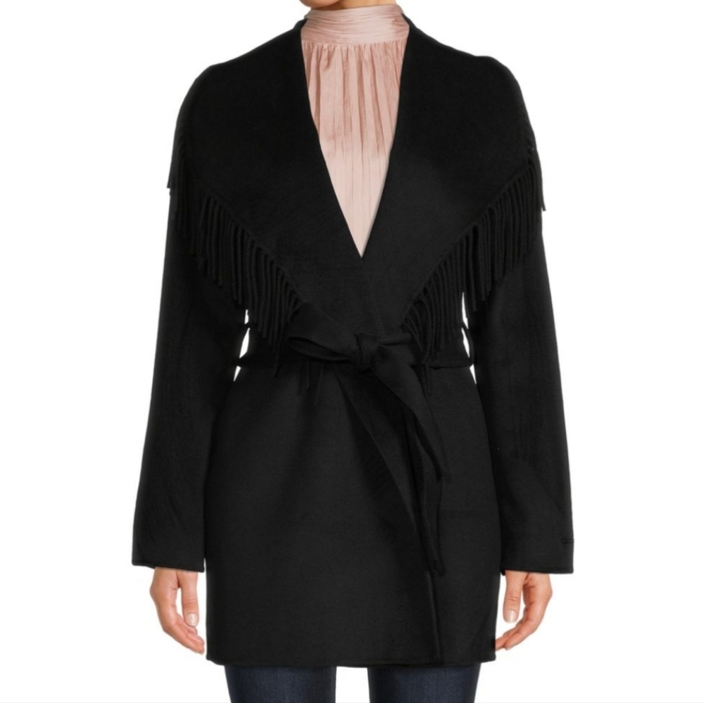 NWT TAHARI | $350 Fringed Front Tie Coat - Picture 5 of 6